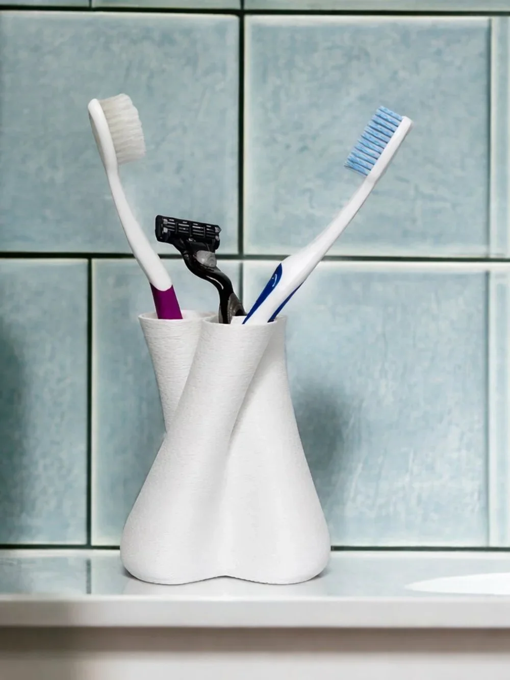 3D Printed Toothbrush Holder Bathroom Organizer Razor Holder Minimalist White